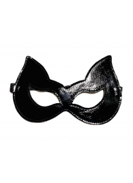Черная лаковая маска с ушками из эко-кожи - БДСМ Арсенал - купить с доставкой в Новосибирске