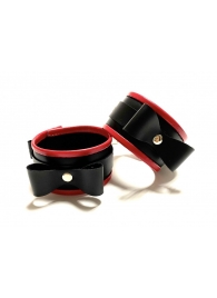 Черно-красные наручники с бантиками из эко-кожи - БДСМ Арсенал - купить с доставкой в Новосибирске