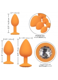Набор из трёх оранжевых анальных пробок с кристаллом Cheeky Gems - California Exotic Novelties