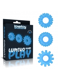 Набор из 3 голубых, светящихся в темноте эрекционных колец Lumino Play - Lovetoy - в Новосибирске купить с доставкой