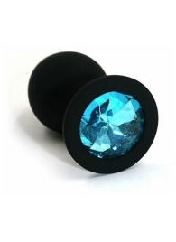 Черная силиконовая пробка с голубым кристаллом - 7 см. - Главсексмаг