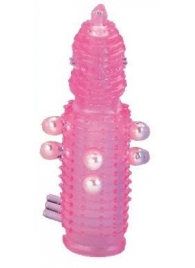 Розовая эластичная насадка на пенис с жемчужинами, точками и шипами Pearl Stimulator - 11,5 см. - Tonga - в Новосибирске купить с доставкой