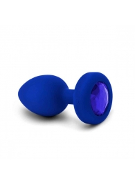 Синяя вибропробка Vibrating Jewel Plug L/XL - 11 см. - b-Vibe