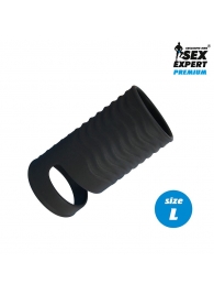 Черная открытая насадка на пенис с кольцом для мошонки L-size - 8,5 см. - Sex Expert - в Новосибирске купить с доставкой