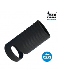 Черная открытая насадка на пенис с кольцом для мошонки XXXL-size - 9,9 см. - Sex Expert - в Новосибирске купить с доставкой