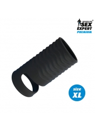 Черная открытая насадка на пенис с кольцом для мошонки XL-size - 8,9 см. - Sex Expert - в Новосибирске купить с доставкой