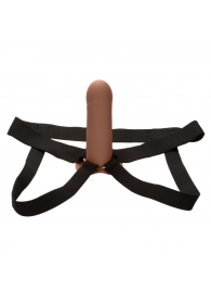 Коричневый фаллопротез из силикона Extension with Harness - 15,75 см. - California Exotic Novelties - купить с доставкой в Новосибирске