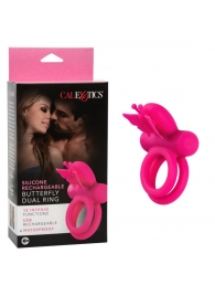 Розовое эрекционное виброкольцо Silicone Rechargeable Dual Butterfly Ring - California Exotic Novelties - в Новосибирске купить с доставкой