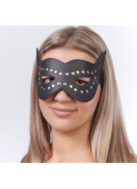 Чёрная кожаная маска с клёпками и прорезями для глаз - Sitabella - купить с доставкой в Новосибирске