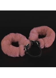 Черные кожаные оковы со съемной розовой опушкой - Sitabella - купить с доставкой в Новосибирске