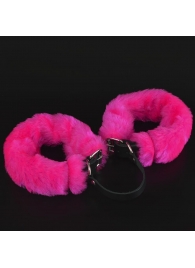 Черные кожаные оковы со съемной ярко-розовой опушкой - Sitabella - купить с доставкой в Новосибирске