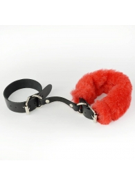 Черные кожаные наручники со съемной красной опушкой - Sitabella - купить с доставкой в Новосибирске