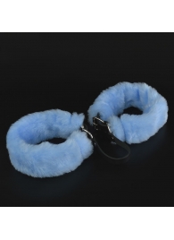 Черные кожаные оковы со съемной голубой опушкой - Sitabella - купить с доставкой в Новосибирске
