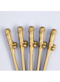 Золотистые коктейльные трубочки в виде пениса - 5 шт. - Сима-Ленд - купить с доставкой в Новосибирске