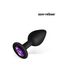 Черная силиконовая анальная втулка с фиолетовым кристаллом - 7,3 см. - Bior toys