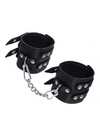 Черные кожаные наручники с двумя ремнями и контрастной строчкой - Pecado - купить с доставкой в Новосибирске