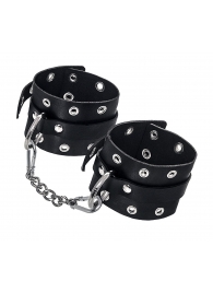 Черные кожаные однослойные наручники с люверсами - Pecado - купить с доставкой в Новосибирске