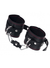 Черные кожаные однослойные наручники с контрастной строчкой - Pecado - купить с доставкой в Новосибирске