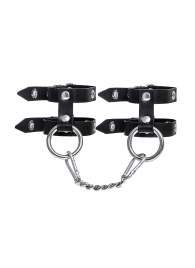 Черные однослойные кожаные наручники из двух ремешков - Pecado - купить с доставкой в Новосибирске