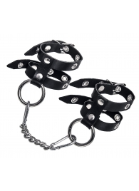 Черные однослойные кожаные наручники из двух ремешков - Pecado - купить с доставкой в Новосибирске