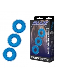 Комплект из трех голубых колец для эрекции 3-Pack Ultra-Stim Stretch Cock Rings - BlueLine - в Новосибирске купить с доставкой