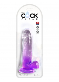 Фиолетовый фаллоимитатор с мошонкой на присоске 7’’ Cock with Balls - 20,3 см. - Pipedream