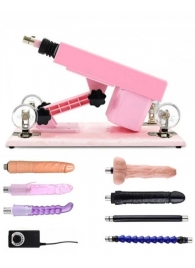 Розовая секс-машина с проводным пультом и 5 насадками - Eroticon - купить с доставкой в Новосибирске