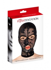 Черная кружевная маска на голову с отверстиями для глаз и рта - Fetish Tentation - купить с доставкой в Новосибирске
