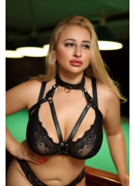 Черная кожаная сбруя с ошейником plus size из нежной кожи - БДСМ Арсенал - купить с доставкой в Новосибирске