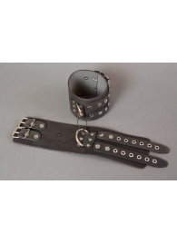 Широкие черные кожаные наручники без подкладки - Подиум - купить с доставкой в Новосибирске