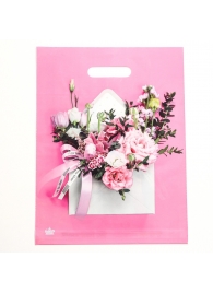 Розовый пакет с цветочным принтом и вырубной ручкой (40х31 см) - Сима-Ленд - купить с доставкой в Новосибирске