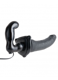 Черный страпон с вагинальной пробкой Deluxe Vibrating Penetrix Strap-On - 19 см. - Pipedream - купить с доставкой в Новосибирске