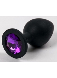 Черная силиконовая анальная пробка с фиолетовым стразом - 8,2 см. - 4sexdreaM - купить с доставкой в Новосибирске