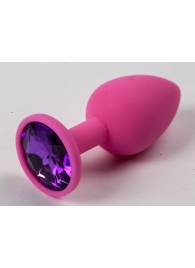 Розовая силиконовая анальная пробка с фиолетовым стразом - 7,1 см. - 4sexdreaM - купить с доставкой в Новосибирске