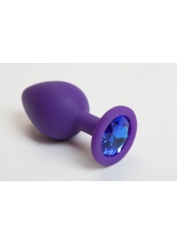 Фиолетовая силиконовая анальная пробка с голубым стразом - 8,2 см. - 4sexdreaM - купить с доставкой в Новосибирске