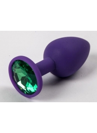 Фиолетовая силиконовая анальная пробка с зеленым стразом - 7,1 см. - 4sexdreaM - купить с доставкой в Новосибирске