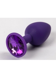 Фиолетовая силиконовая анальная пробка с фиолетовым стразом - 7,1 см. - 4sexdreaM - купить с доставкой в Новосибирске