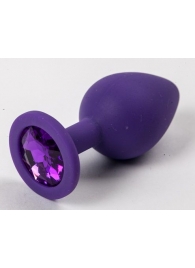 Фиолетовая силиконовая анальная пробка с фиолетовым стразом - 8,2 см. - 4sexdreaM - купить с доставкой в Новосибирске