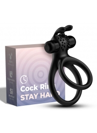 Черное эрекционное виброкольцо с подхватом мошонки Stay Hard - Boys of Toys - в Новосибирске купить с доставкой