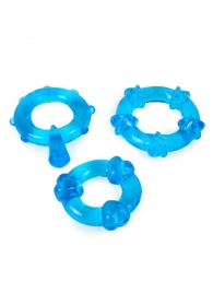 Набор из 3 синих эрекционных колец с различным рельефом - Erowoman-Eroman - в Новосибирске купить с доставкой