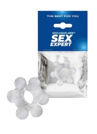 Прозрачное эрекционное кольцо с 6 стимулирующими шариками - Sex Expert - в Новосибирске купить с доставкой