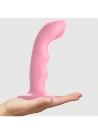 Розовая насадка-стимулятор Strap-On-Me Tapping Dildo Wave - Strap-on-me - купить с доставкой в Новосибирске