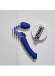 Синий безремневой страпон Multi Orgasm Bendable Strap-On size L с клиторальной стимуляцией - Strap-on-me - купить с доставкой в Новосибирске