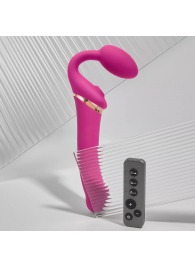 Ярко-розовый безремневой страпон Multi Orgasm Bendable Strap-On size L с клиторальной стимуляцией - Strap-on-me - купить с доставкой в Новосибирске