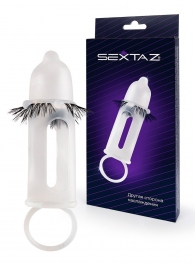 Эластичная насадка на пенис с подхватом мошонки и стимулирующими «ресничками» - Sextaz - в Новосибирске купить с доставкой