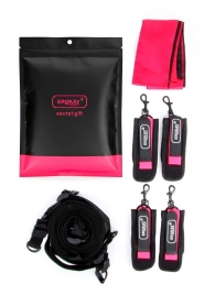 Черно-розовый эротический набор: фиксатор, оковы, наручники, повязка - Erokay - купить с доставкой в Новосибирске