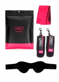 Черно-розовый эротический набор: маска, наручники и повязка - Erokay - купить с доставкой в Новосибирске