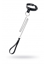 Черный узкий однослойный ошейник с серебристым поводком-цепочкой - Pecado - купить с доставкой в Новосибирске