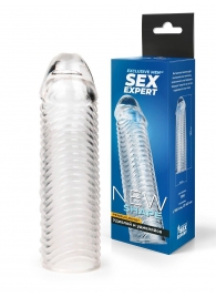 Прозрачная закрытая насадка на пенис с ребрышками - 16 см. - Sex Expert - в Новосибирске купить с доставкой