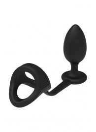 Черное эрекционное кольцо с анальной пробкой Cockstrap With Anal Plug - Dream Toys - в Новосибирске купить с доставкой